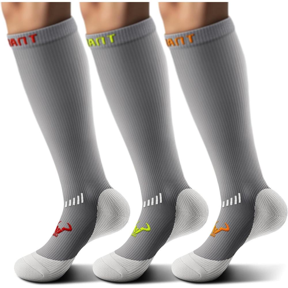 imageBULLIANT Compression Socks 3Pairs1520mmHg Circulation Support Men Women Hiking Sports RecoveryUpgraded Wicking Tech3pairsgray8396