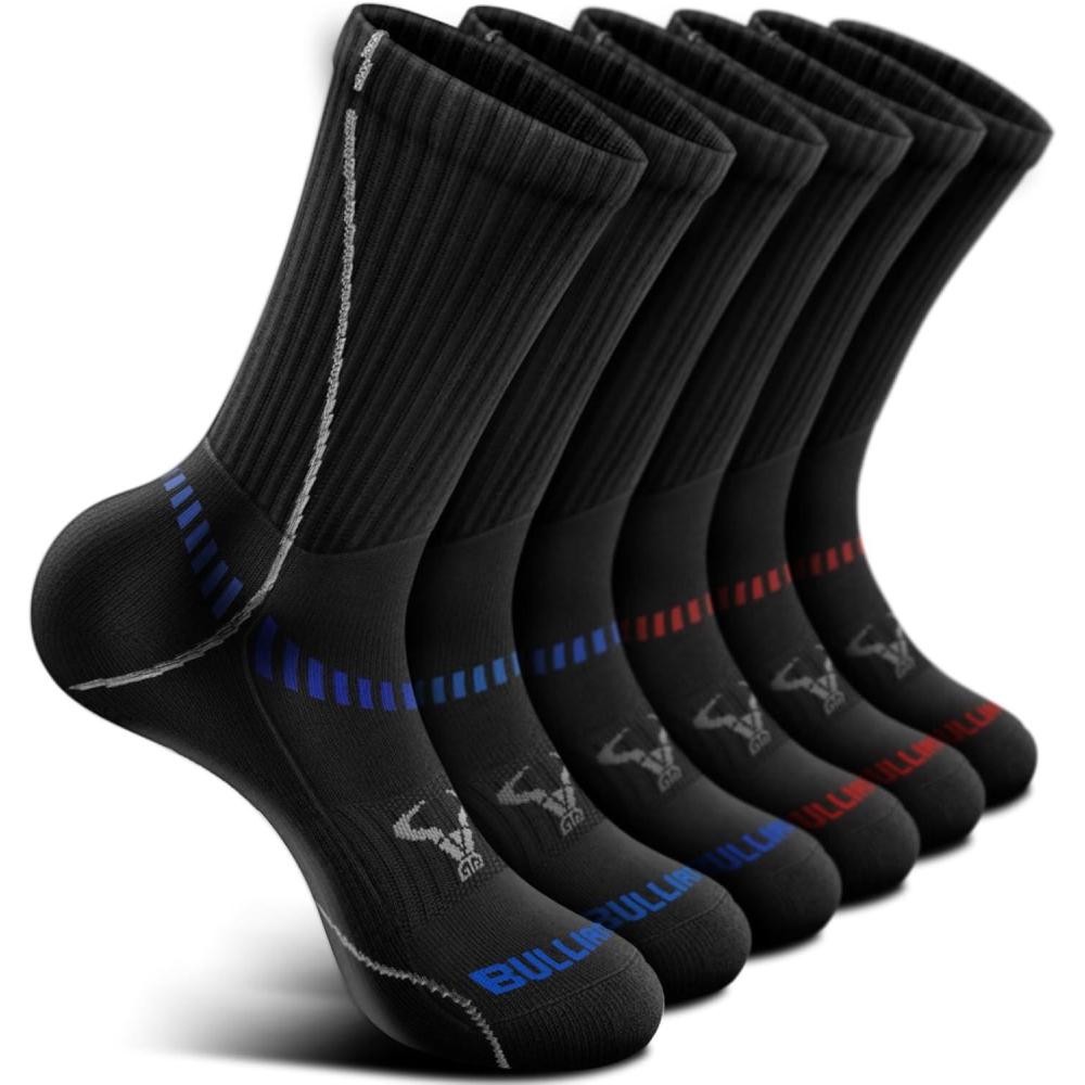 imageBULLIANT Compression Socks for Men 6Pairs Athletic Crew Socks Cushioned For Men Sports RunningArch Support6pairsblack3712