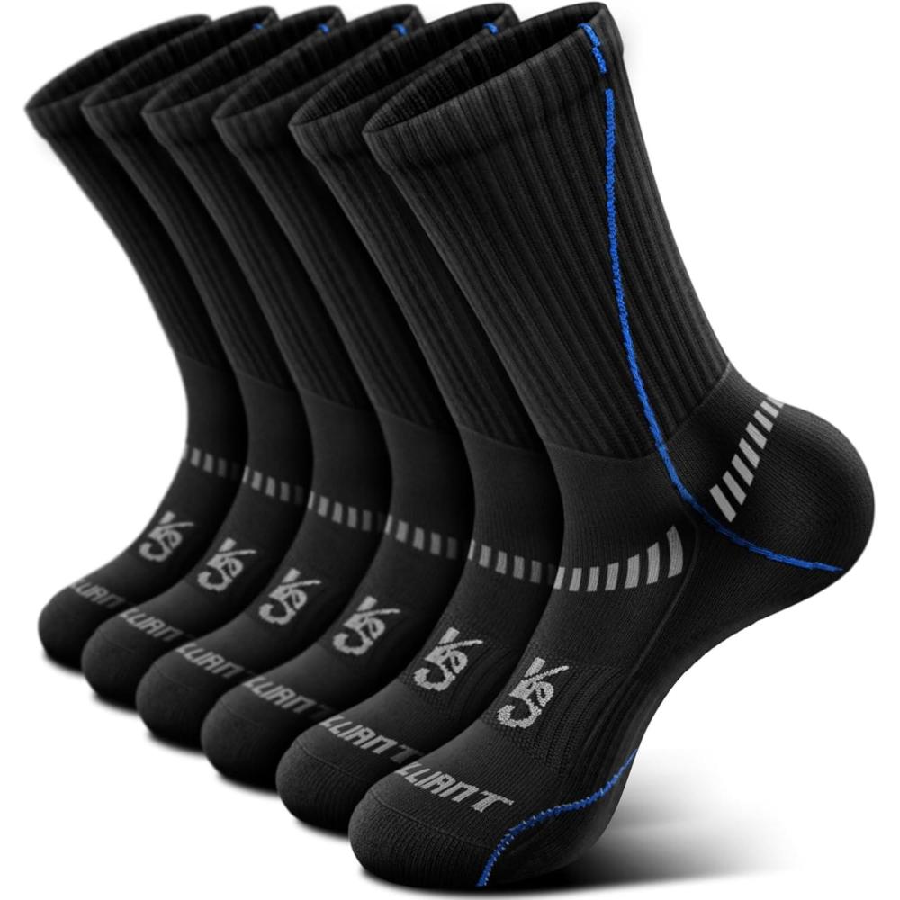 imageBULLIANT Compression Socks for Men 6Pairs Athletic Crew Socks Cushioned For Men Sports RunningArch Support6pairsblack4133