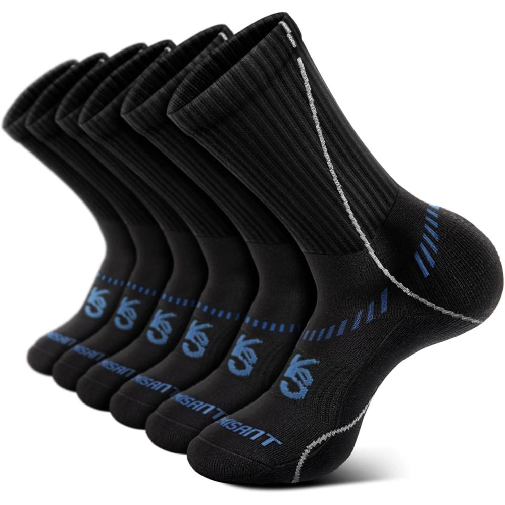 imageBULLIANT Compression Socks for Men 6Pairs Athletic Crew Socks Cushioned For Men Sports RunningArch Support6pairsblackDark Gray4477