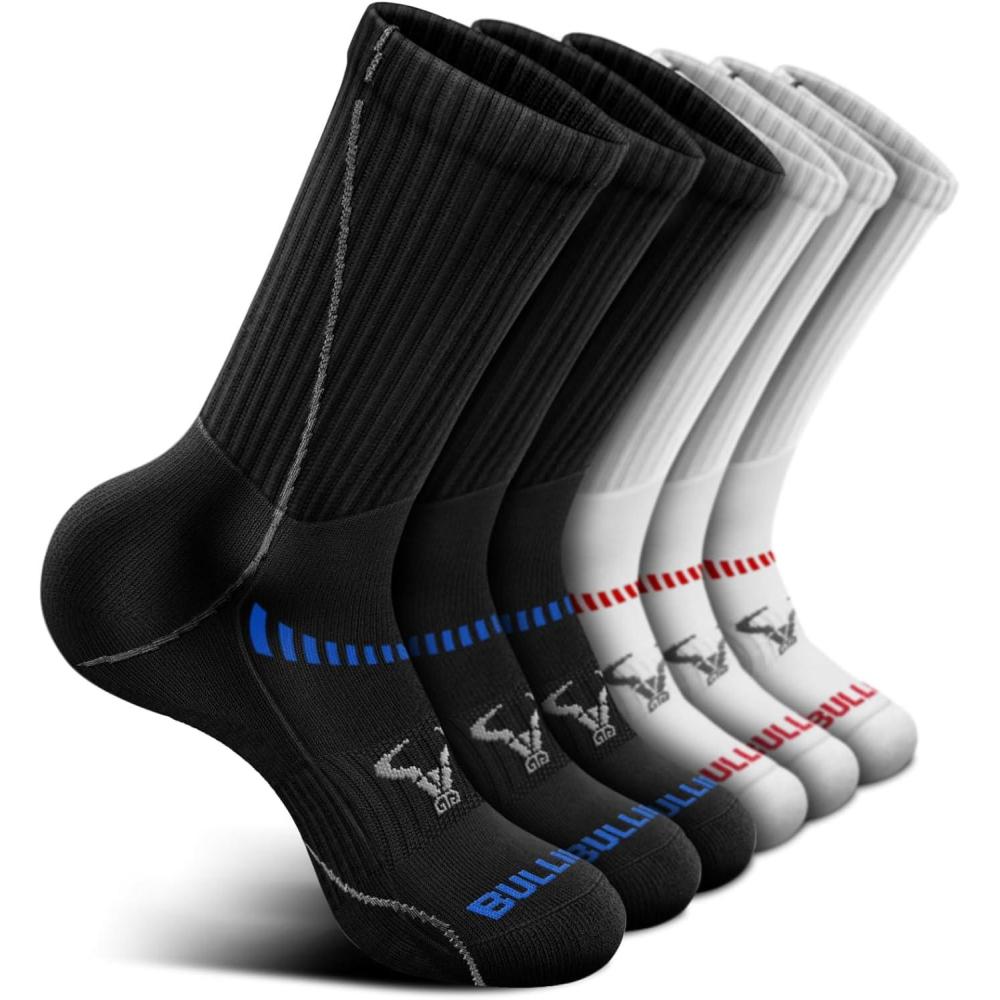 imageBULLIANT Compression Socks for Men 6Pairs Athletic Crew Socks Cushioned For Men Sports RunningArch Support6pairsblackWhite3715