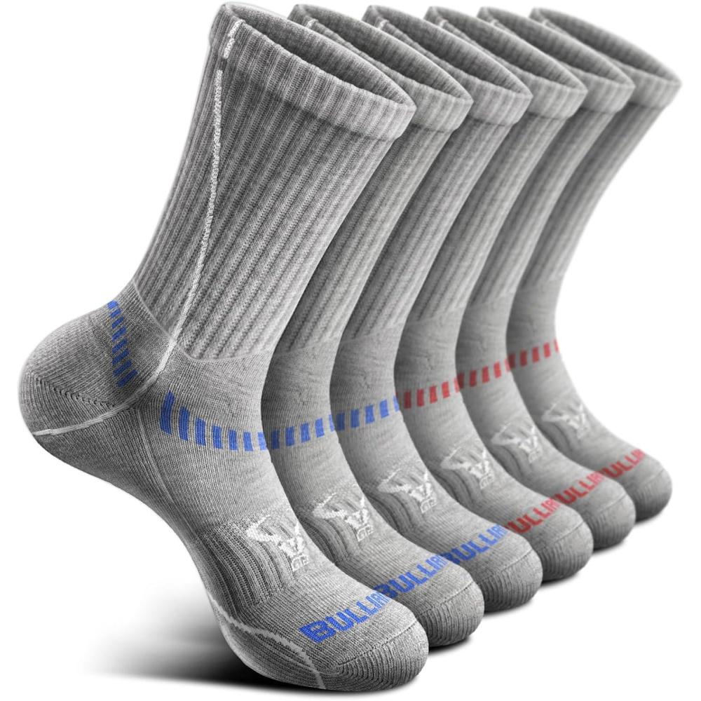 imageBULLIANT Compression Socks for Men 6Pairs Athletic Crew Socks Cushioned For Men Sports RunningArch Support6pairsgray Heather 3714