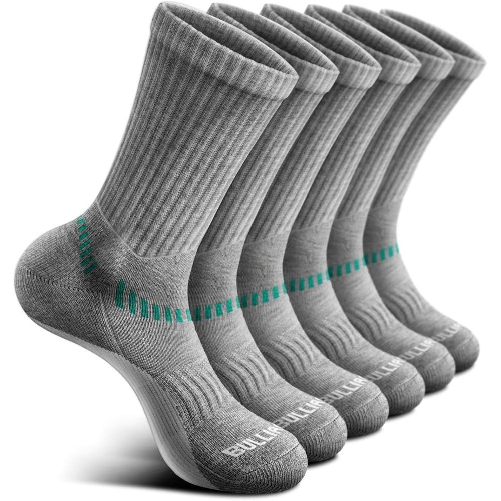 imageBULLIANT Compression Socks for Men 6Pairs Athletic Crew Socks Cushioned For Men Sports RunningArch Support6pairsgray Heather 3724