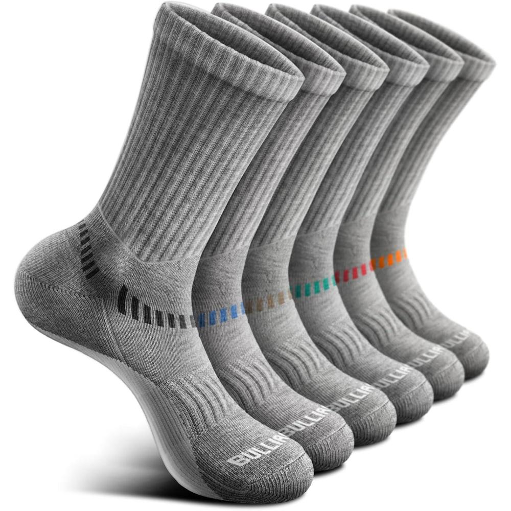 imageBULLIANT Compression Socks for Men 6Pairs Athletic Crew Socks Cushioned For Men Sports RunningArch Support6pairsgray Heather 3738