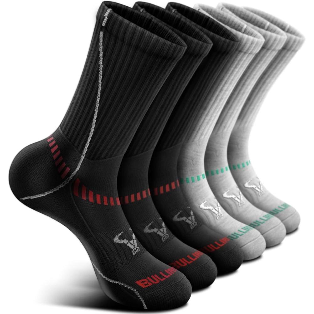 imageBULLIANT Compression Socks for Men 6Pairs Athletic Crew Socks Cushioned For Men Sports RunningArch Support6pairsgray Heather Black3716