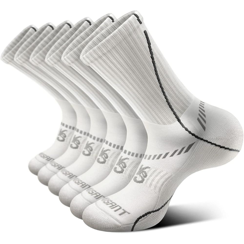 imageBULLIANT Compression Socks for Men 6Pairs Athletic Crew Socks Cushioned For Men Sports RunningArch Support6pairswhite4134