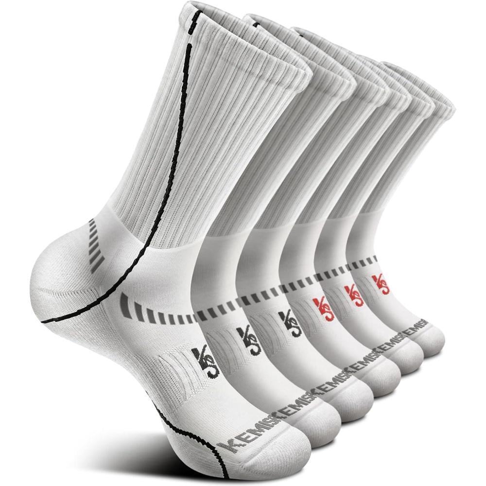 imageBULLIANT Compression Socks for Men 6Pairs Athletic Crew Socks Cushioned For Men Sports RunningArch Support6pairswhite4623