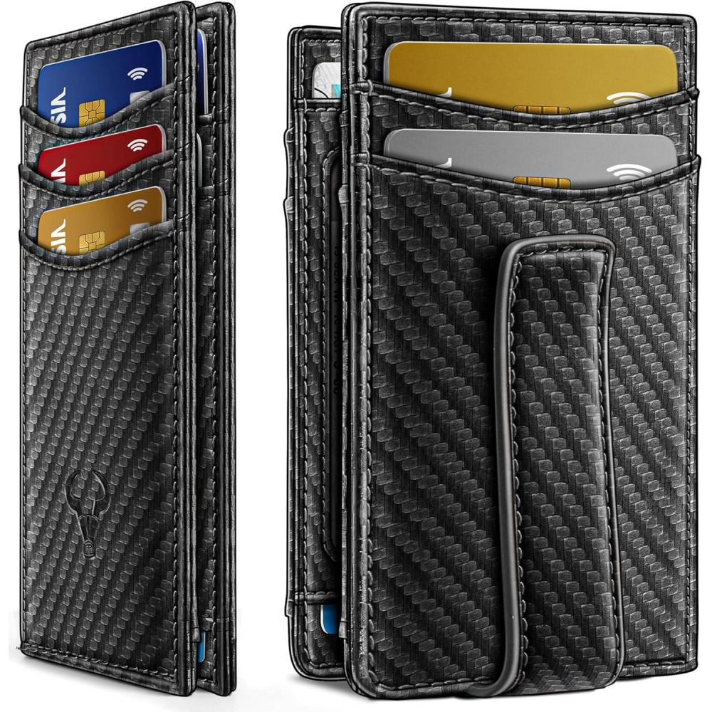 imageBULLIANT Magnetic Closure Slim WalletGenuine Leather Front Pocket Wallet for MenRFID BlockingHolds 12 Cards and Money ClipBlack4201
