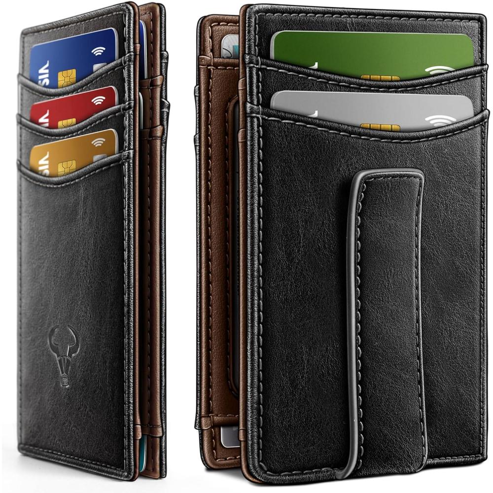 imageBULLIANT Magnetic Closure Slim WalletGenuine Leather Front Pocket Wallet for MenRFID BlockingHolds 12 Cards and Money ClipBlack7738