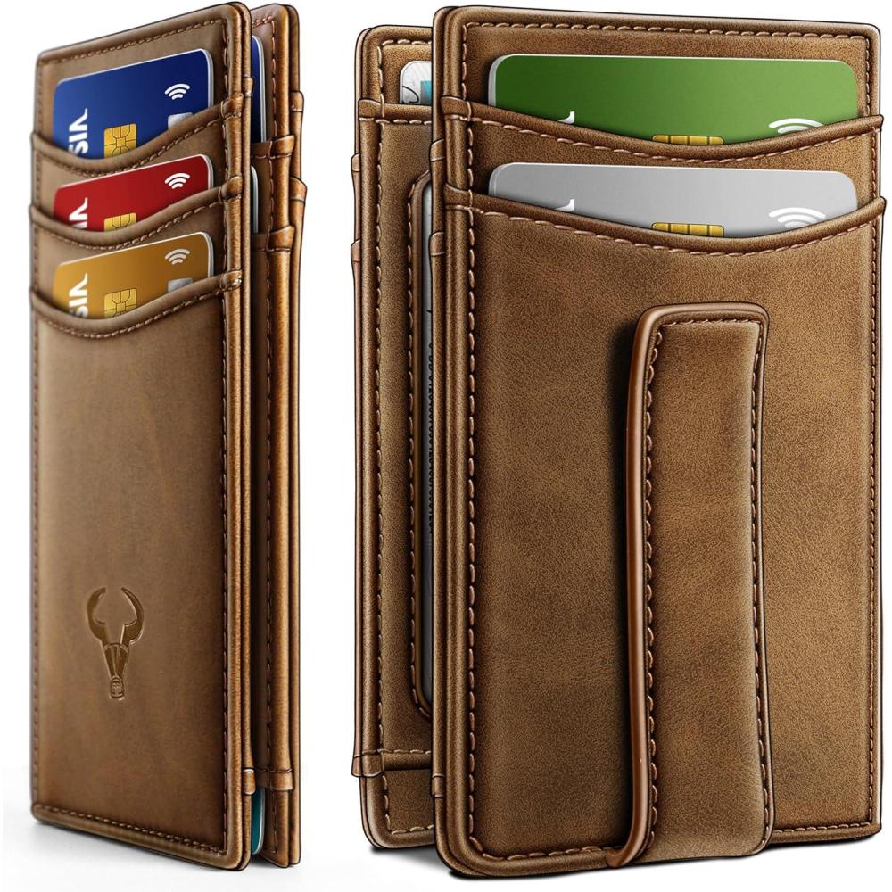 imageBULLIANT Magnetic Closure Slim WalletGenuine Leather Front Pocket Wallet for MenRFID BlockingHolds 12 Cards and Money ClipTiger Eye4654