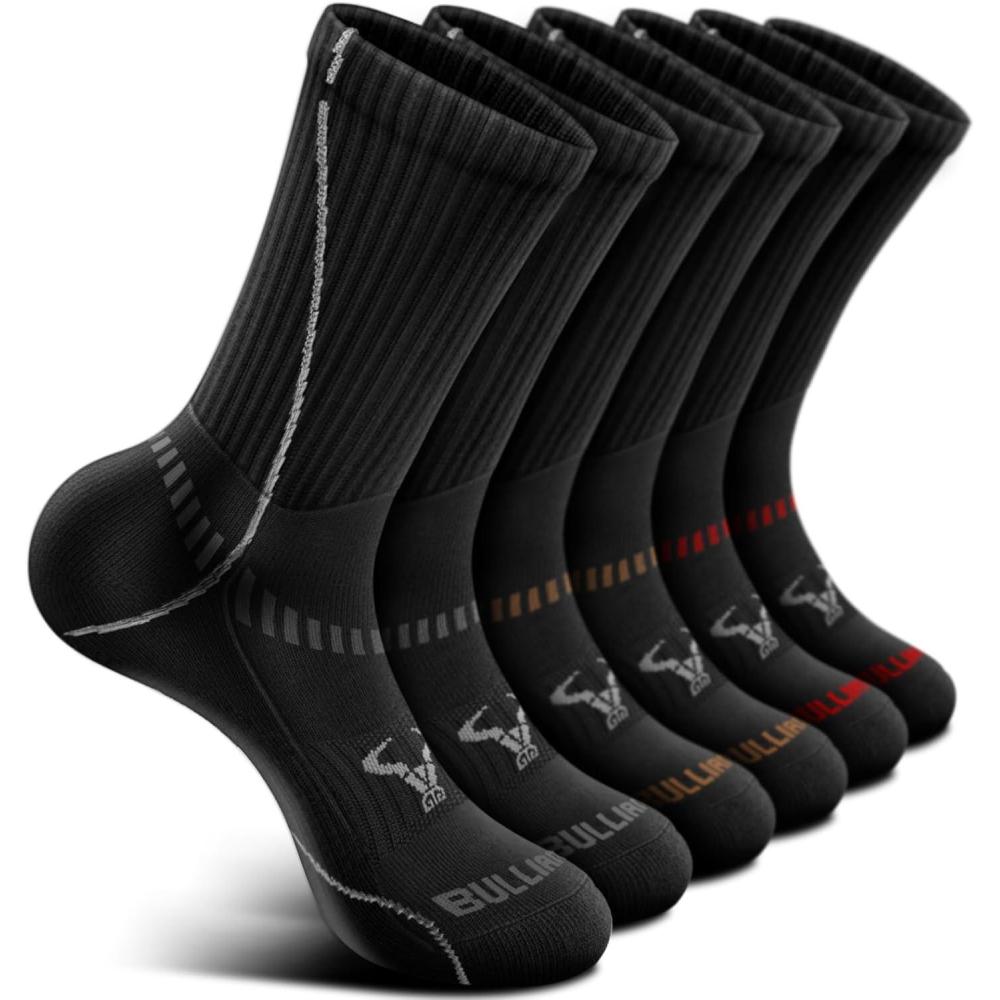 imageBULLIANT Men Athletic Socks Compression Sports Crew Socks Cushioned For Men Outdoor Running HikingArch Compression Support6pairsblack3717