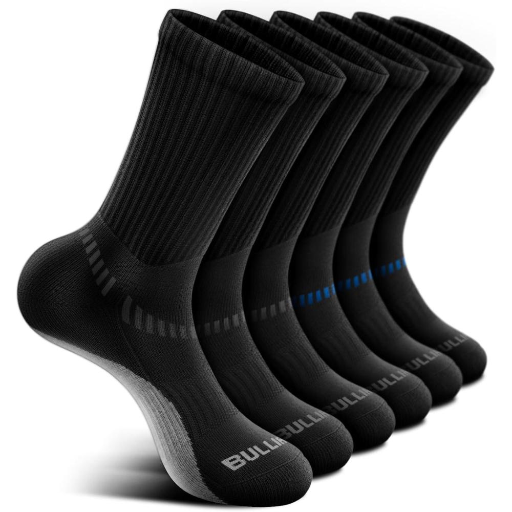 imageBULLIANT Men Athletic Socks Compression Sports Crew Socks Cushioned For Men Outdoor Running HikingArch Compression Support6pairsblack3726