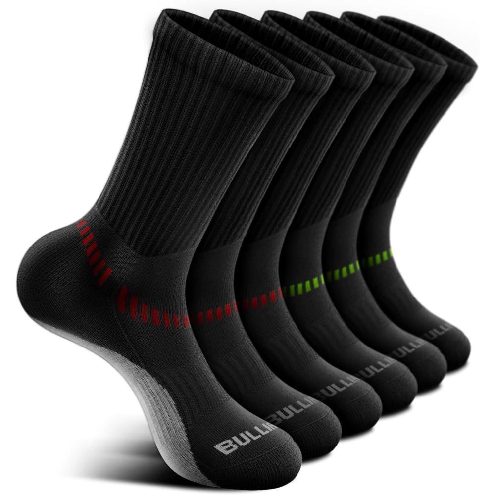 imageBULLIANT Men Athletic Socks Compression Sports Crew Socks Cushioned For Men Outdoor Running HikingArch Compression Support6pairsblack3727