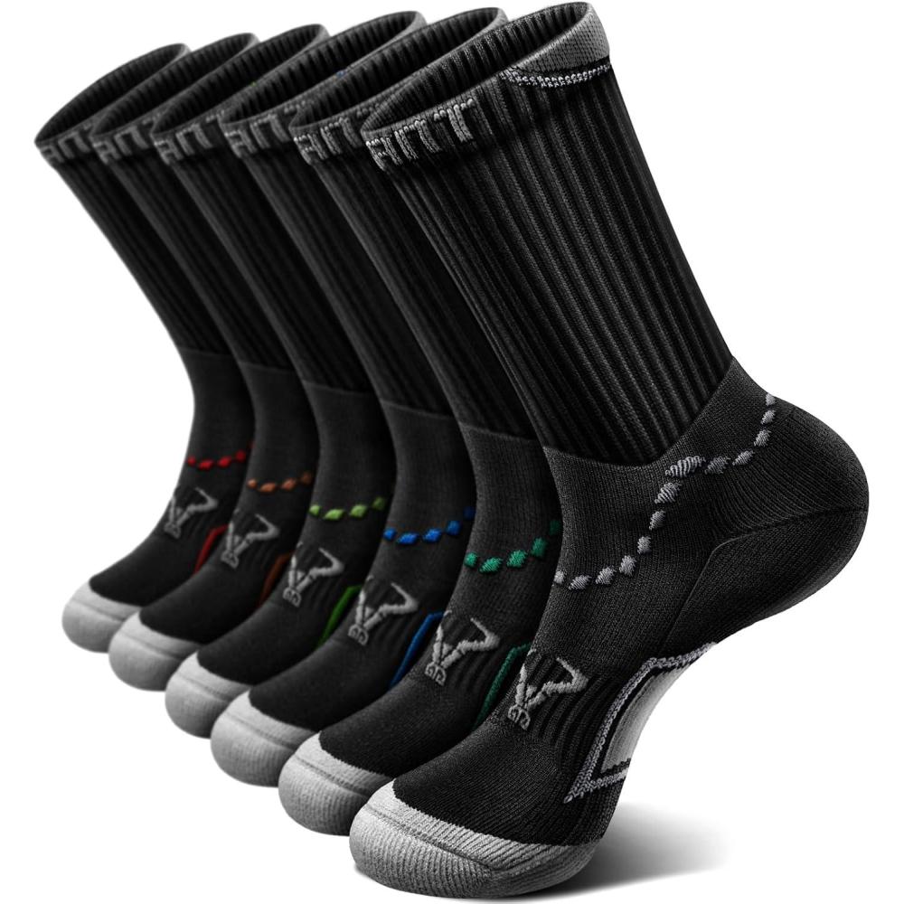 imageBULLIANT Men Athletic Socks Compression Sports Crew Socks Cushioned For Men Outdoor Running HikingArch Compression Support6pairsblack4789
