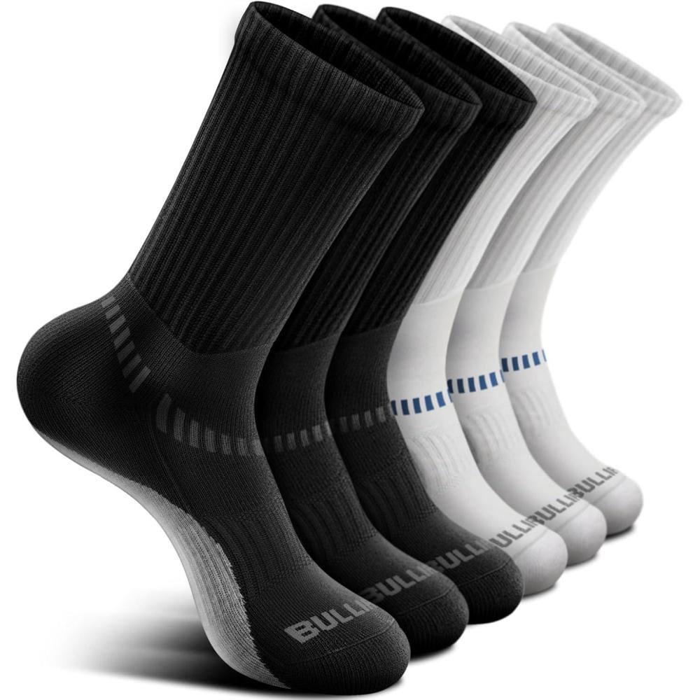 imageBULLIANT Men Athletic Socks Compression Sports Crew Socks Cushioned For Men Outdoor Running HikingArch Compression Support6pairsblackWhite3730