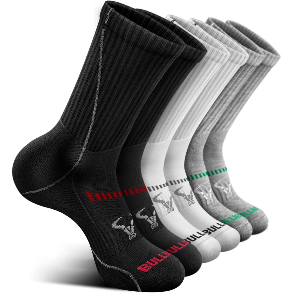 imageBULLIANT Men Athletic Socks Compression Sports Crew Socks Cushioned For Men Outdoor Running HikingArch Compression Support6pairsblackWhiteGray3721