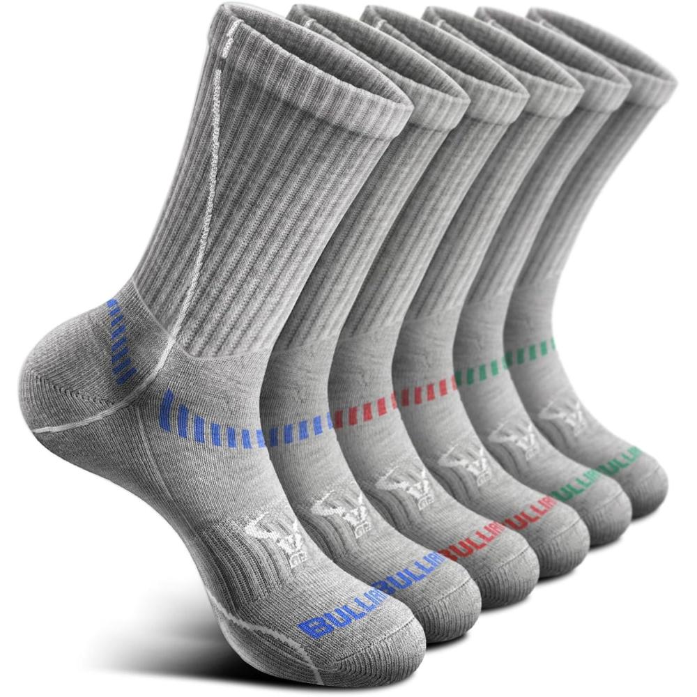 imageBULLIANT Men Athletic Socks Compression Sports Crew Socks Cushioned For Men Outdoor Running HikingArch Compression Support6pairsgray Heather 3720