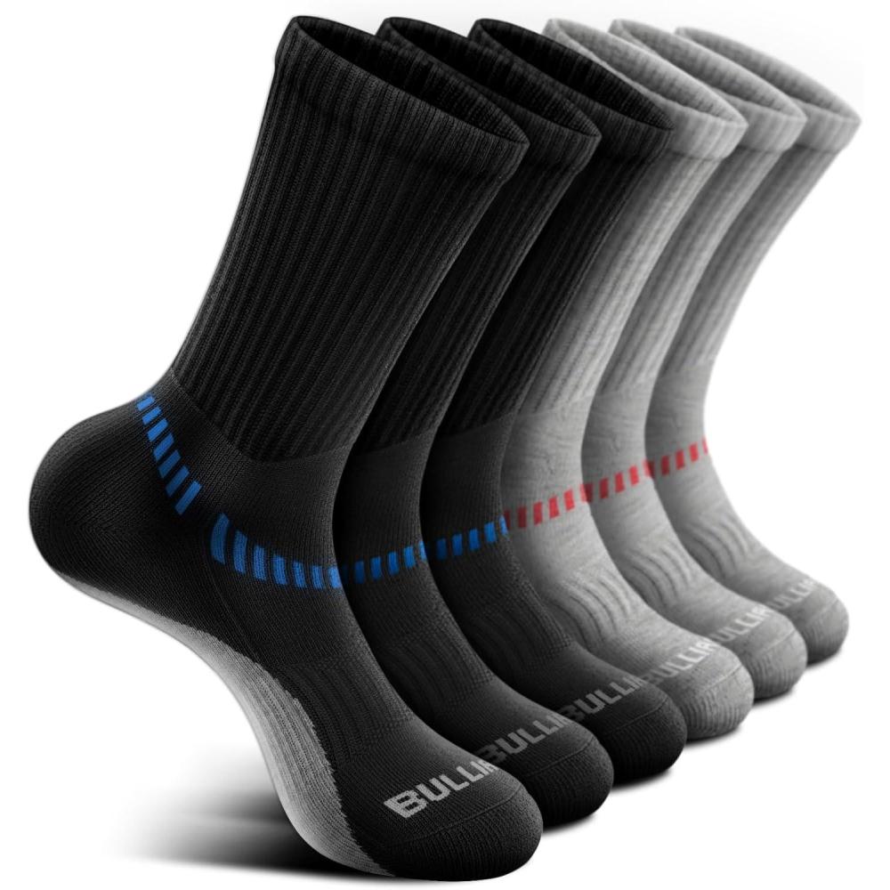 imageBULLIANT Men Athletic Socks Compression Sports Crew Socks Cushioned For Men Outdoor Running HikingArch Compression Support6pairsgray Heather Black3731