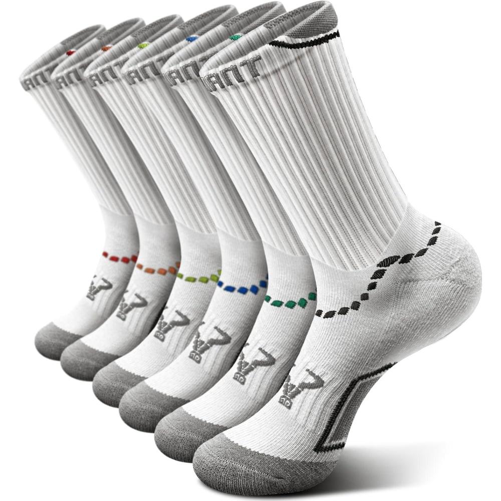 imageBULLIANT Men Athletic Socks Compression Sports Crew Socks Cushioned For Men Outdoor Running HikingArch Compression Support6pairswhite4790