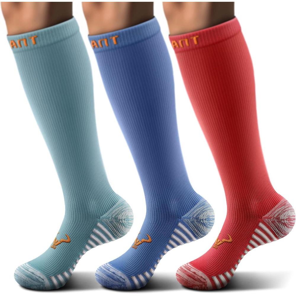 imageBULLIANT Men Compression Socks 3PairsKnee High Socks 1520 Pressure Unise Cushioned Sole Extra Wicking3pairs3 Color Mixed8282