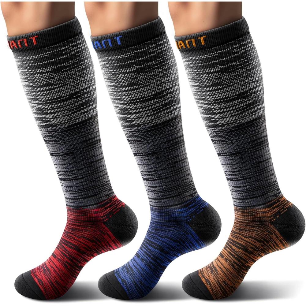 imageBULLIANT Men Compression Socks 3PairsKnee High Socks 1520 Pressure Unise Cushioned Sole Extra Wicking3pairs3 Color Mixed8347