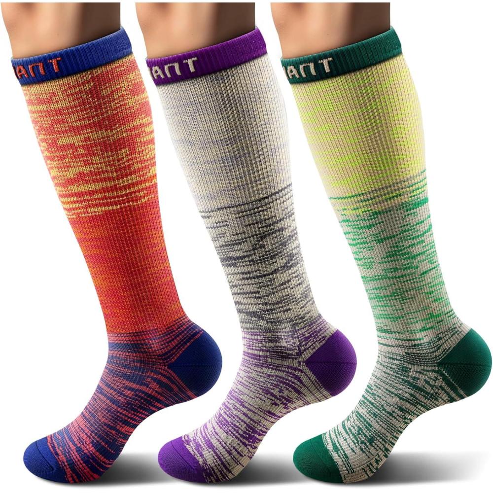 imageBULLIANT Men Compression Socks 3PairsKnee High Socks 1520 Pressure Unise Cushioned Sole Extra Wicking3pairs3 Color Mixed8349