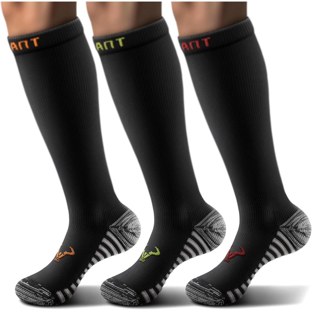 imageBULLIANT Men Compression Socks 3PairsKnee High Socks 1520 Pressure Unise Cushioned Sole Extra Wicking3pairsblack8279