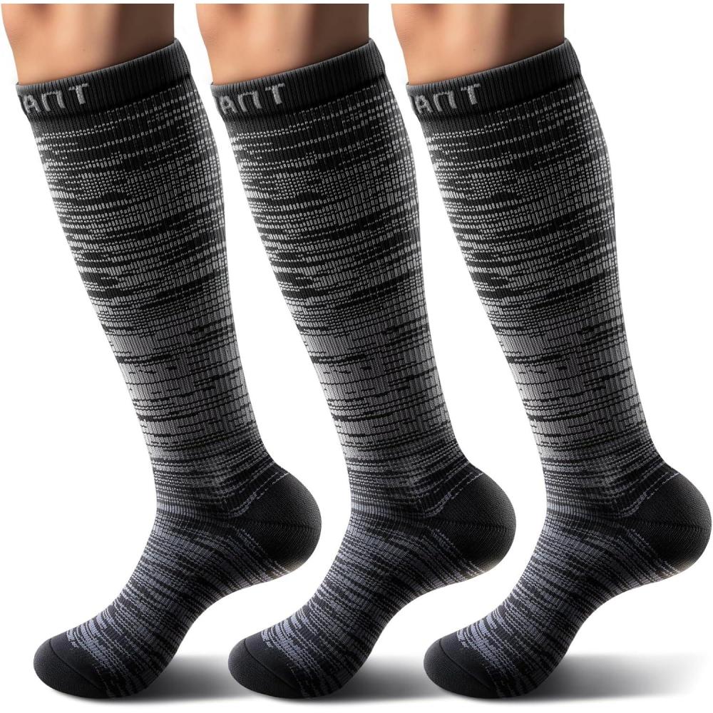 imageBULLIANT Men Compression Socks 3PairsKnee High Socks 1520 Pressure Unise Cushioned Sole Extra Wicking3pairsblack8348