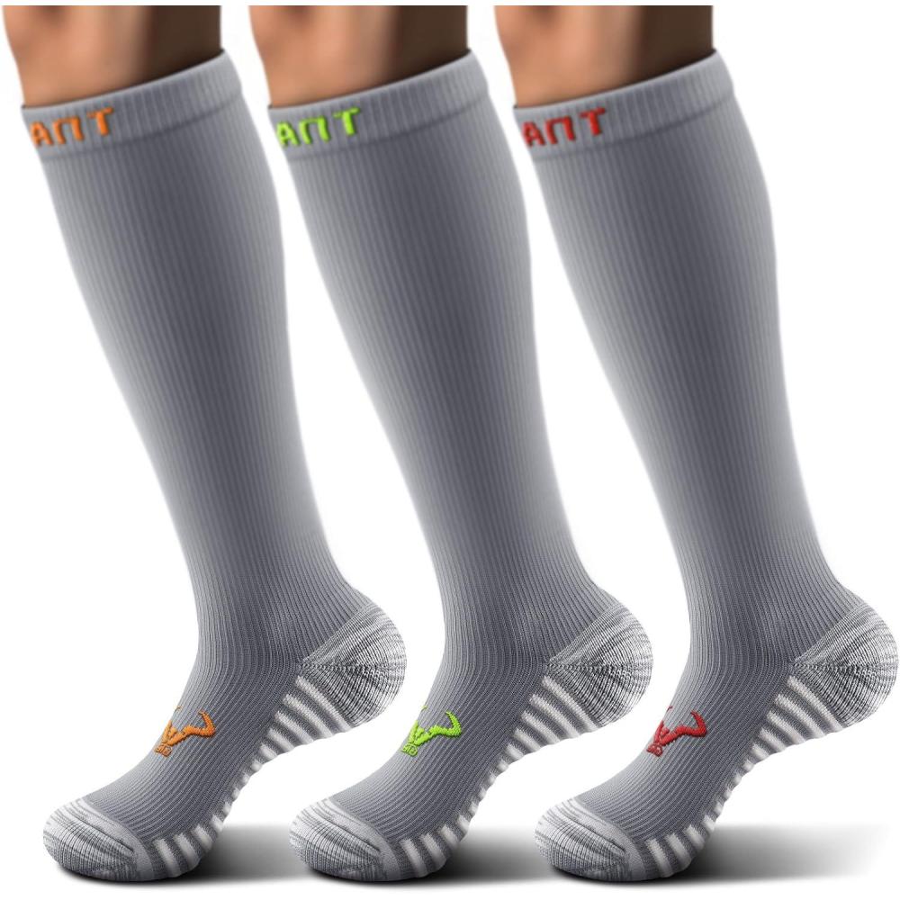 imageBULLIANT Men Compression Socks 3PairsKnee High Socks 1520 Pressure Unise Cushioned Sole Extra Wicking3pairsgray8280