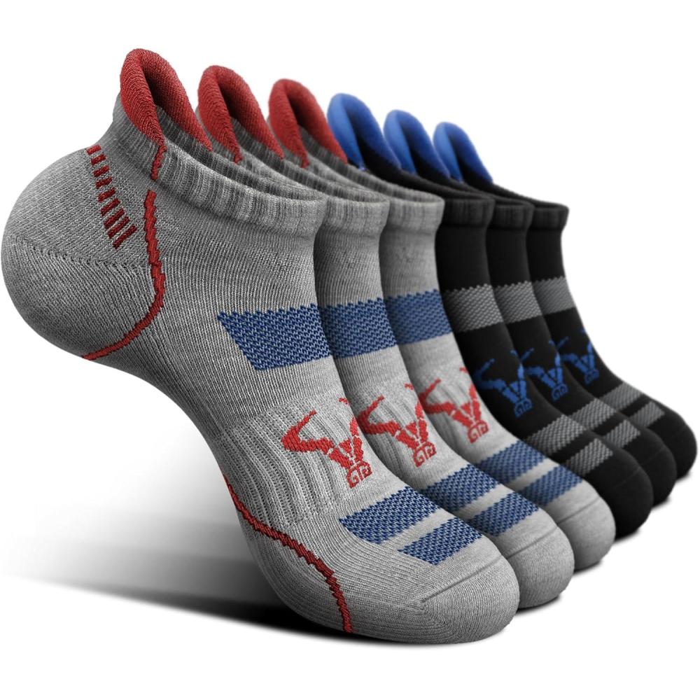 imageBULLIANT Men Running Socks 6PairsAnkle Athletic Socks Wicking Cushioned for Men WalkingArch Compression Support6pairsblackGray Heather3099