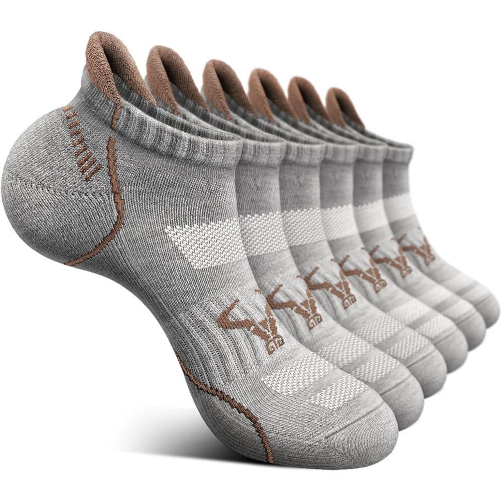 imageBULLIANT Men Running Socks 6PairsAnkle Athletic Socks Wicking Cushioned for Men WalkingArch Compression Support6pairsgray Heather Tiger Eye3001