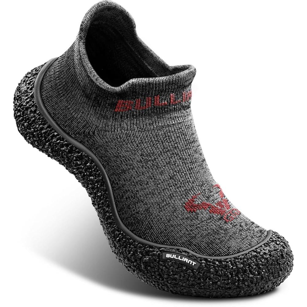 imageBULLIANT Men Slipper SocksGrip Socks Hiking Water Shoes Barefoot Shoes for Outdoor Walking ExercisesGray HeatherRose Red6254