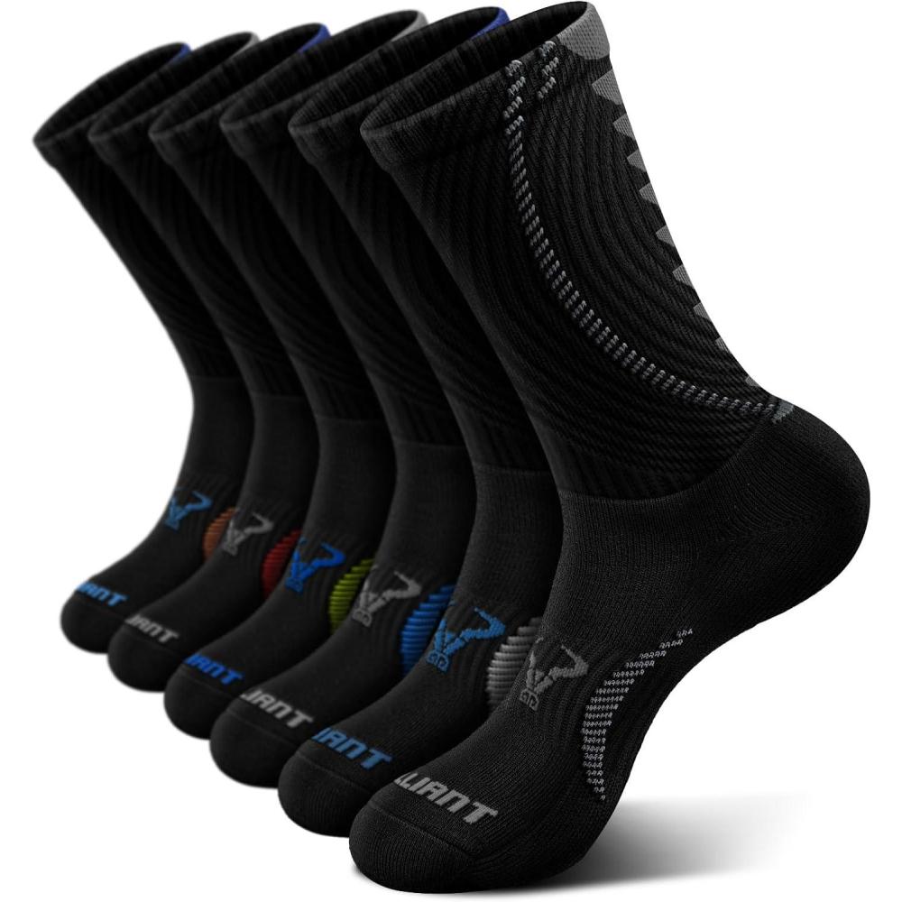 imageBULLIANT Men Socks Athletic Compression Crew Socks Cushioned for Men Running Sports Hiking Fishing Arch Support6pairsblack4746