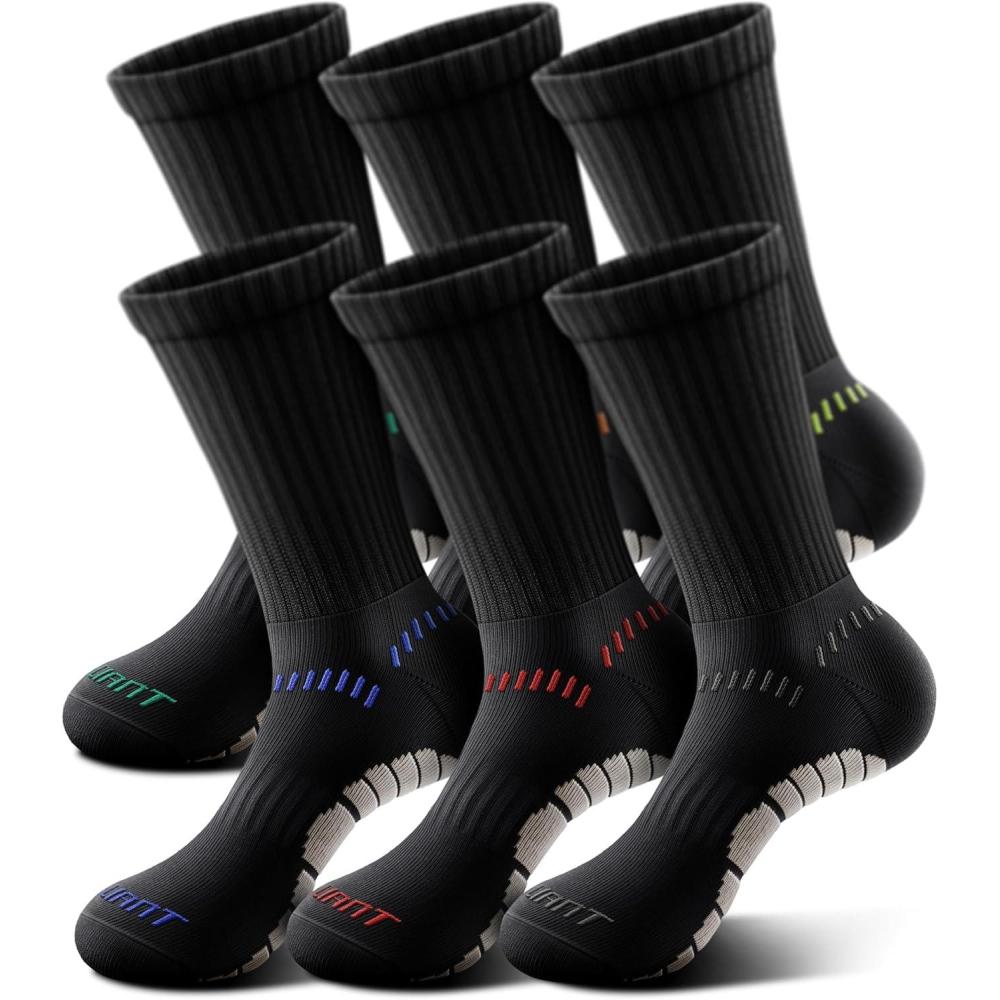 imageBULLIANT Men Socks Athletic Compression Crew Socks Cushioned for Men Running Sports Hiking Fishing Arch Support6pairsblack8283