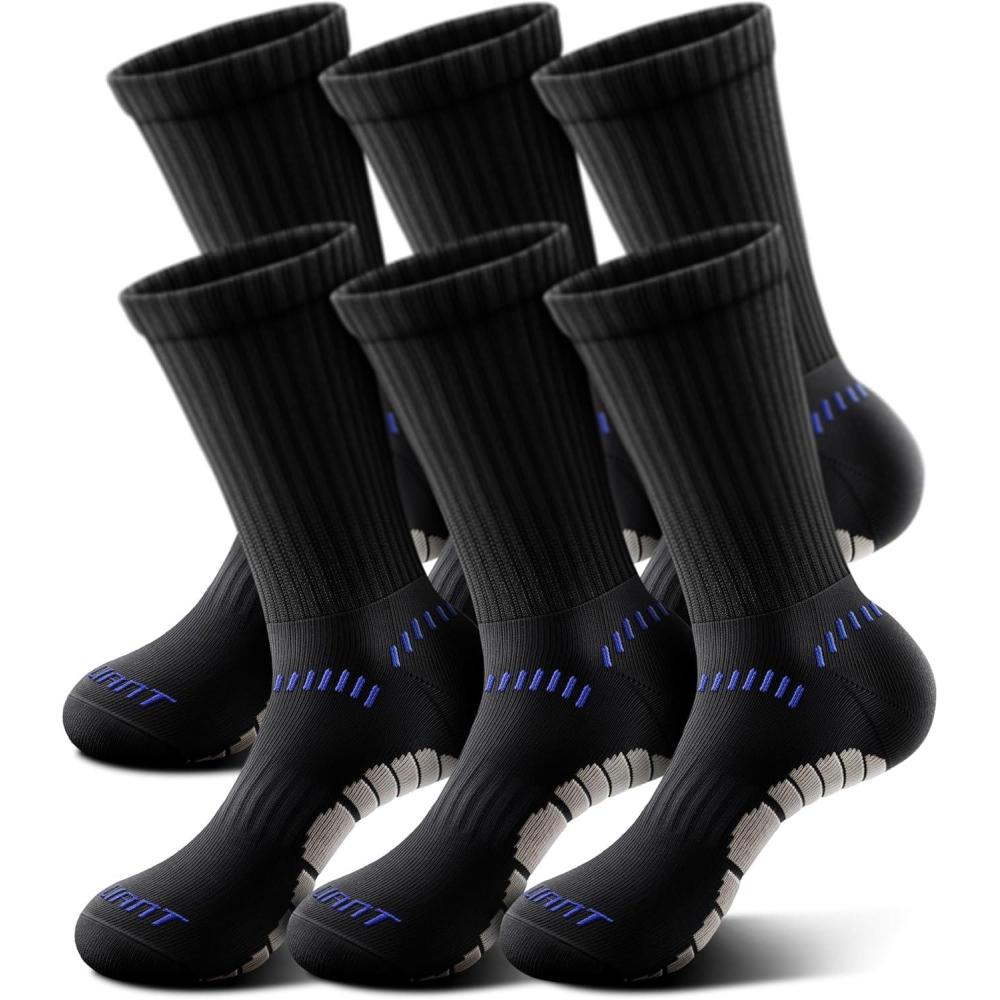 imageBULLIANT Men Socks Athletic Compression Crew Socks Cushioned for Men Running Sports Hiking Fishing Arch Support6pairsblack8286