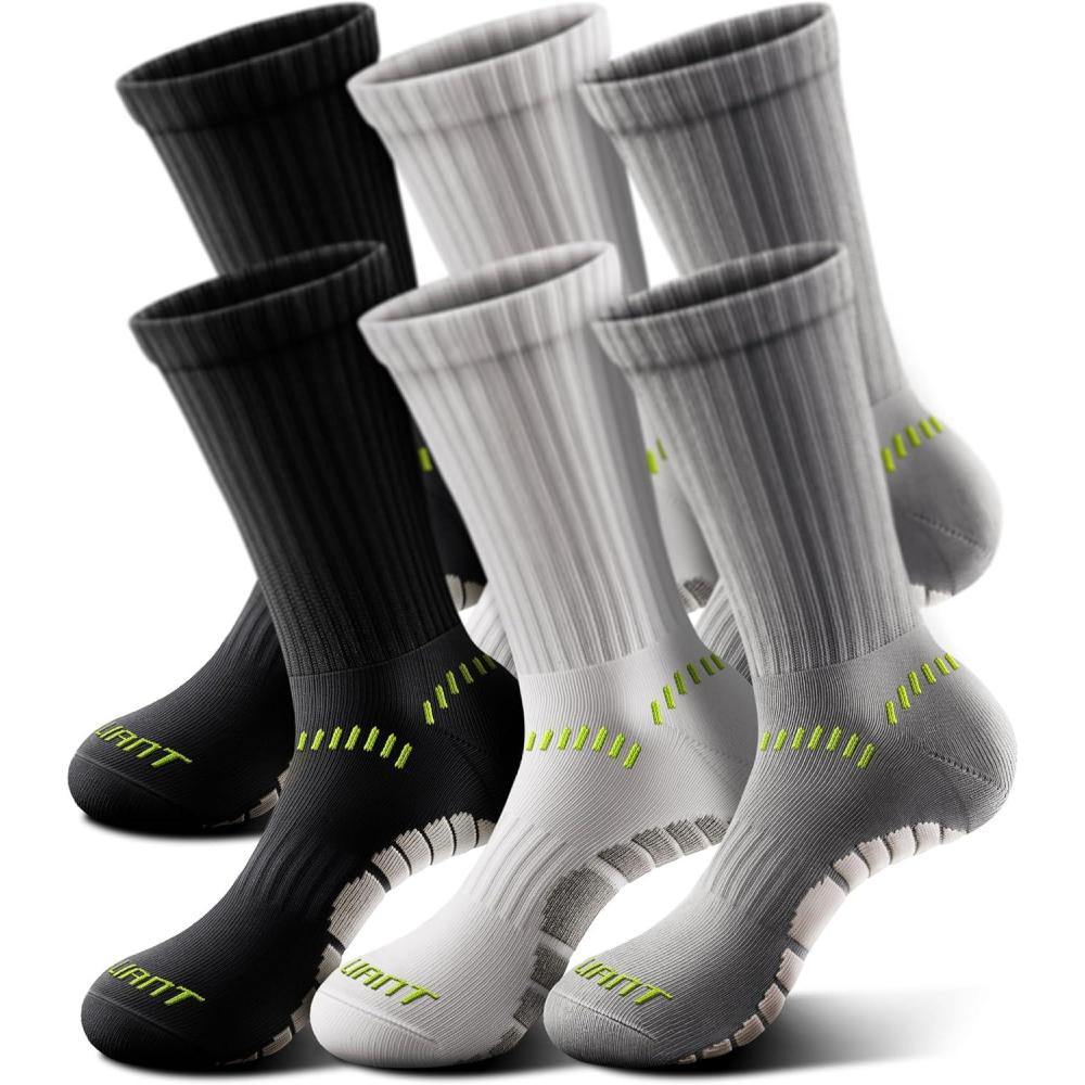 imageBULLIANT Men Socks Athletic Compression Crew Socks Cushioned for Men Running Sports Hiking Fishing Arch Support6pairsblackWhiteGray8287