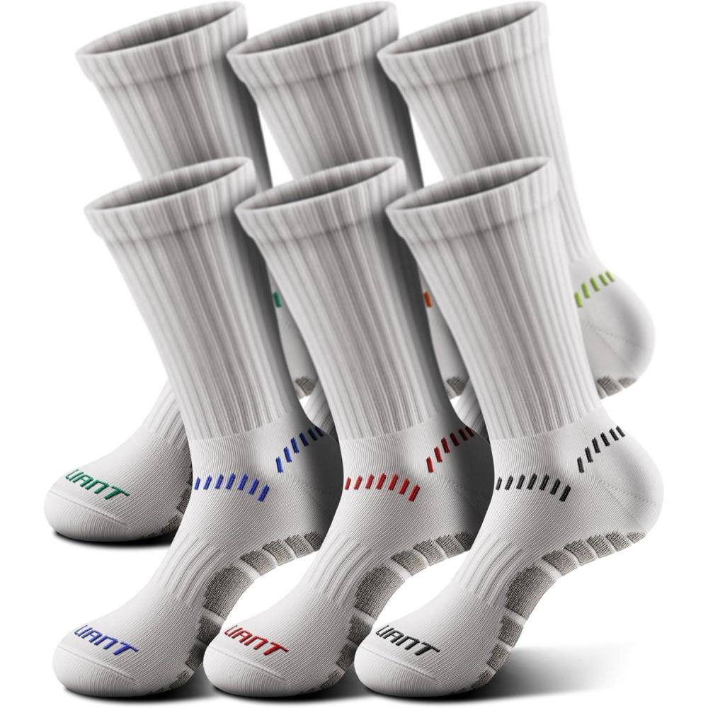 imageBULLIANT Men Socks Athletic Compression Crew Socks Cushioned for Men Running Sports Hiking Fishing Arch Support6pairscreamy White8284