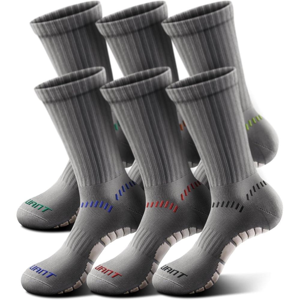 imageBULLIANT Men Socks Athletic Compression Crew Socks Cushioned for Men Running Sports Hiking Fishing Arch Support6pairsgray Heather 8285