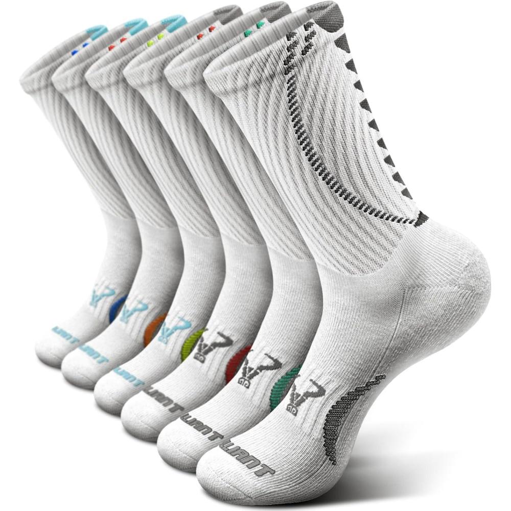 imageBULLIANT Men Socks Athletic Compression Crew Socks Cushioned for Men Running Sports Hiking Fishing Arch Support6pairswhite4752