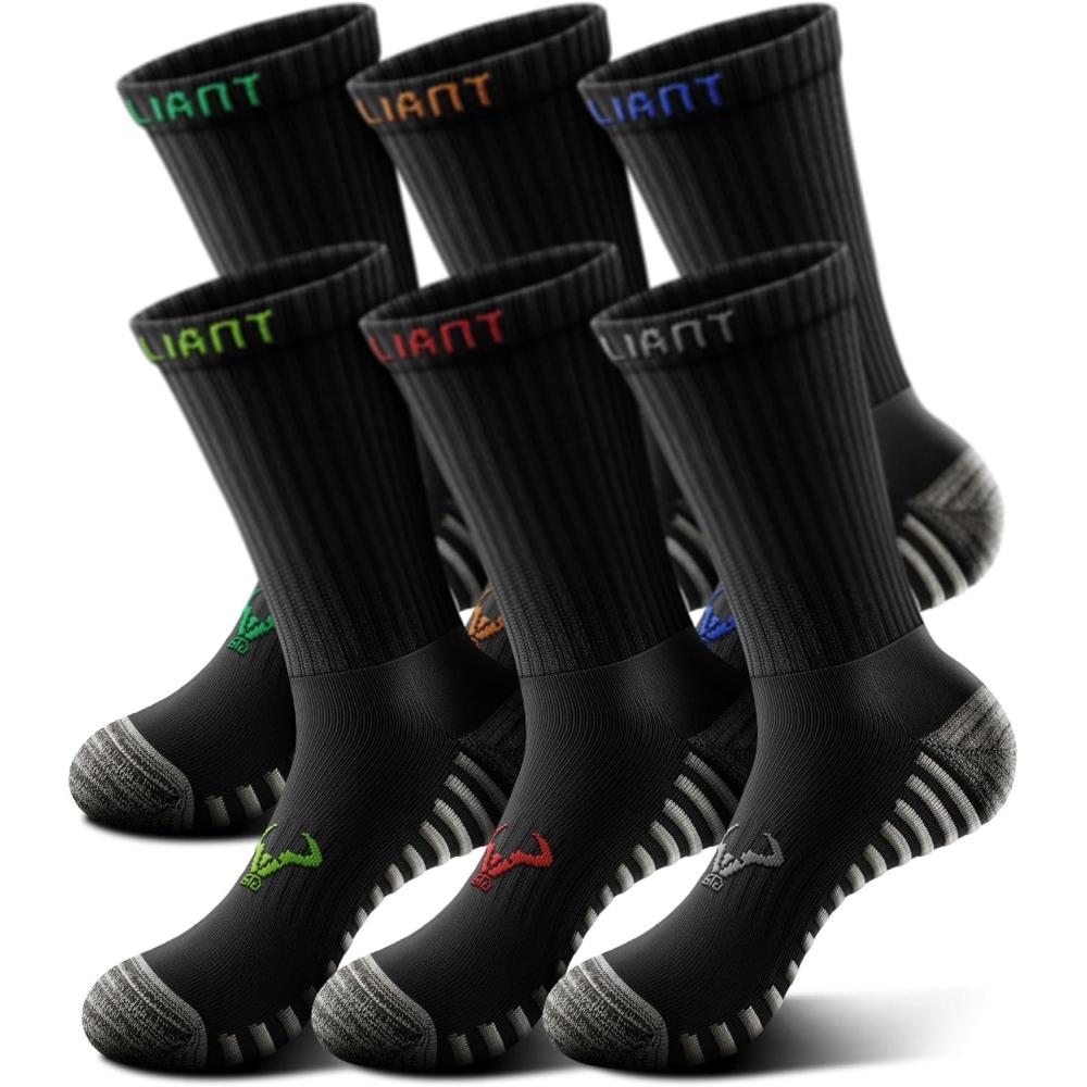 imageBULLIANT Men SocksAthletic Crew Socks Compression For Men Sports Running Cushioned Footbed Nonblister Toe Brethable Wicking6pairsblack8389
