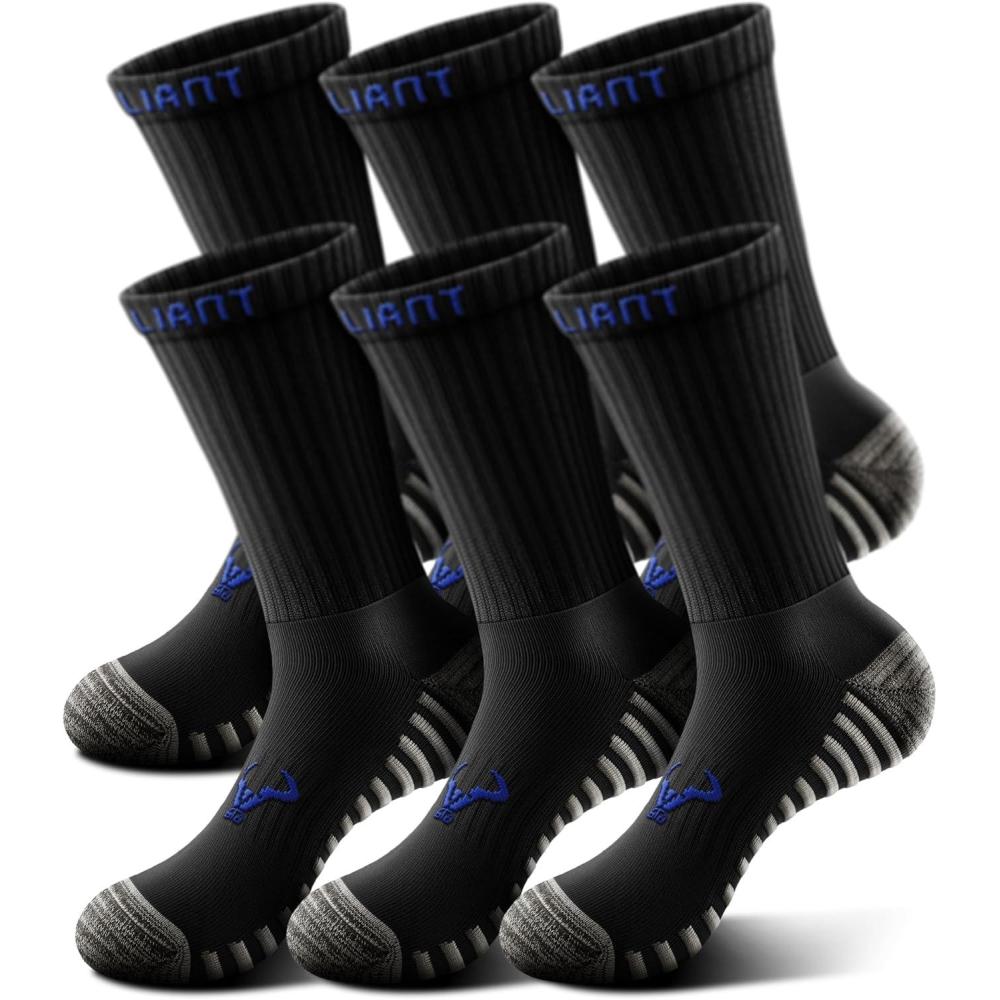 imageBULLIANT Men SocksAthletic Crew Socks Compression For Men Sports Running Cushioned Footbed Nonblister Toe Brethable Wicking6pairsblack8392
