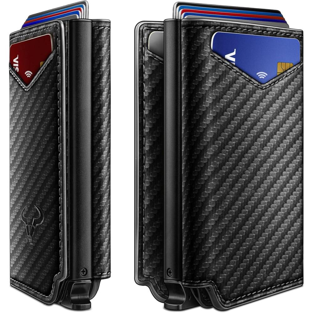imageBULLIANT Men Wallet Leather Wallet Card Holders Money Clip for Men 10CardsMagnetic Flip on Metal CaseBlack6225