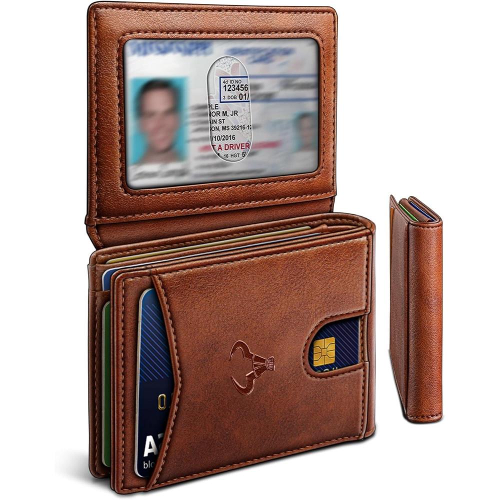 imageBULLIANT Men Wallet Slim Leather Wallet Front Pocket Card Holder Gift For Men 11 Slots RFID BlockingBrick Brown4767