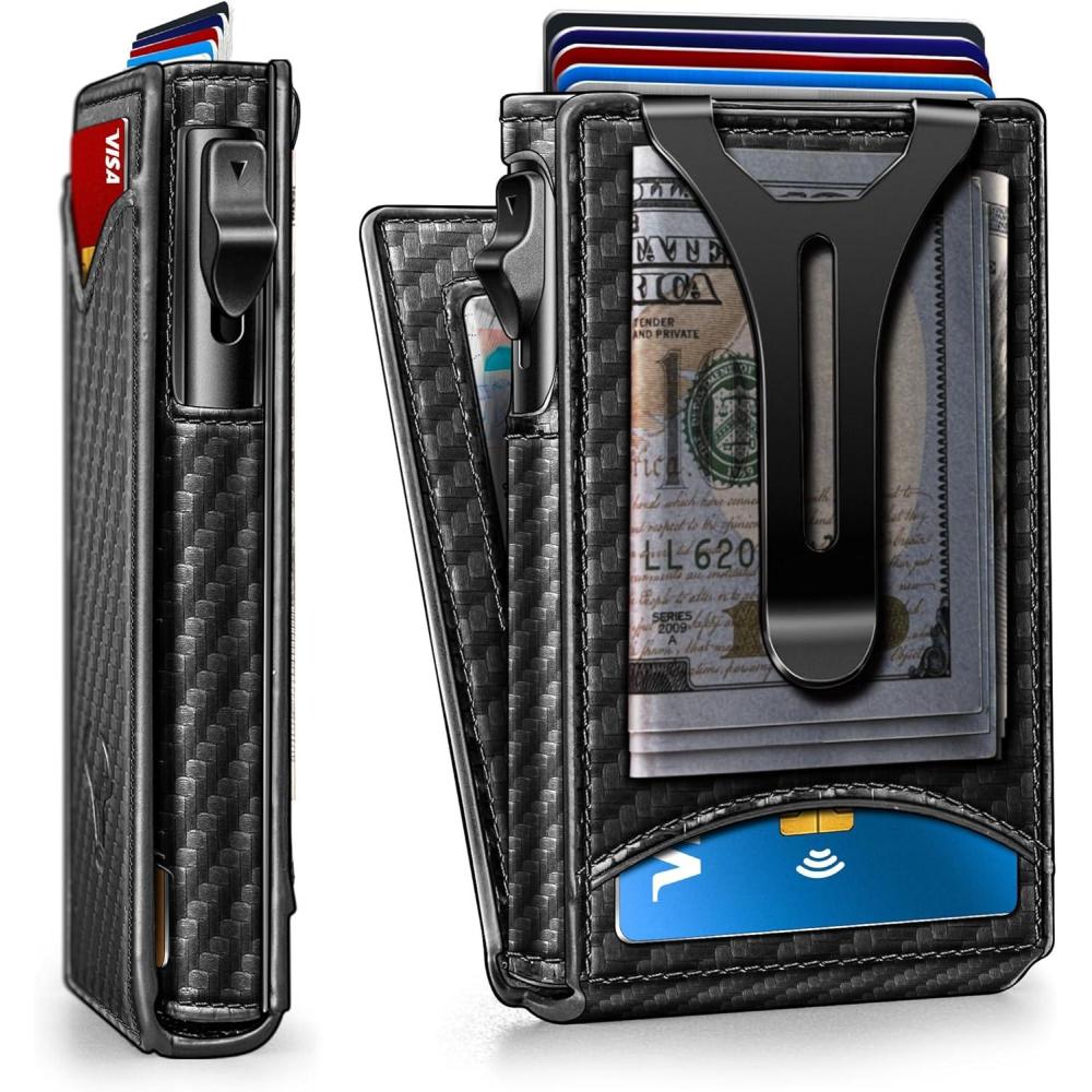 imageBULLIANT Men WalletMoney Clip Wallet Slim For Gift Men 9CardsMetal Credit Card Case in Magnetic Leather FlipBlack3926