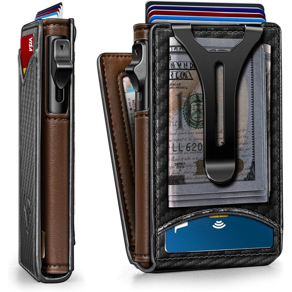 imageBULLIANT Men WalletMoney Clip Wallet Slim For Gift Men 9CardsMetal Credit Card Case in Magnetic Leather FlipBlack4335