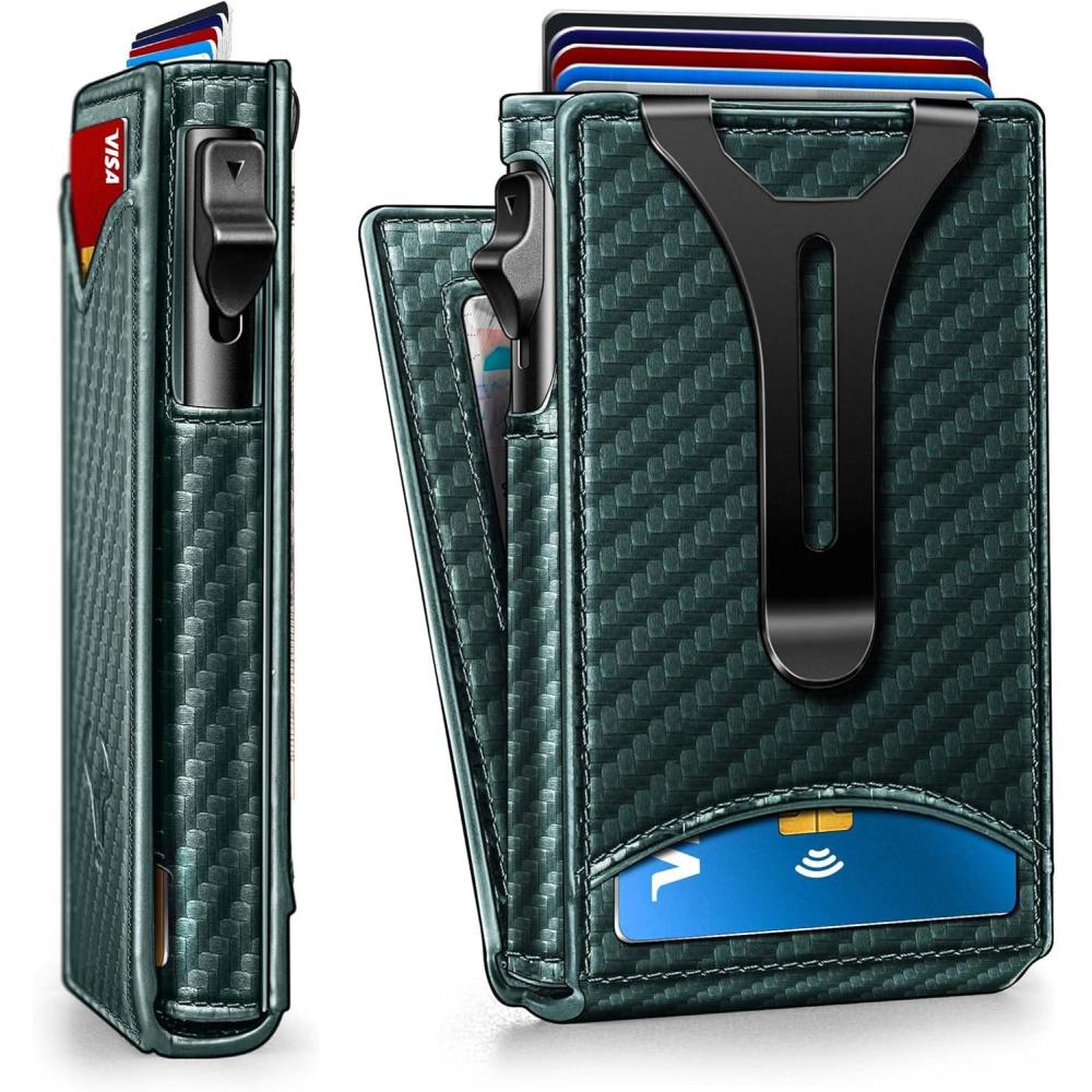imageBULLIANT Men WalletMoney Clip Wallet Slim For Gift Men 9CardsMetal Credit Card Case in Magnetic Leather FlipDark Green4336