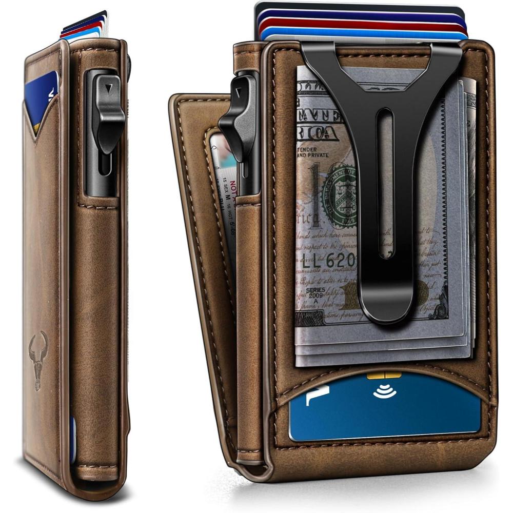 imageBULLIANT Men WalletMoney Clip Wallet Slim For Gift Men 9CardsMetal Credit Card Case in Magnetic Leather FlipTiger Eye4339