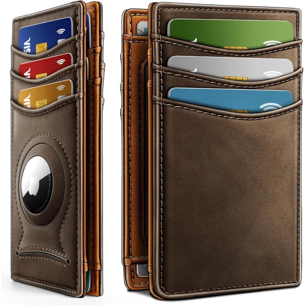 imageBULLIANT Men WalletSlim Airtag Wallet Genuine Leather Magnetic Closure RFID Blocking 11 Cards 43321Coffee8273