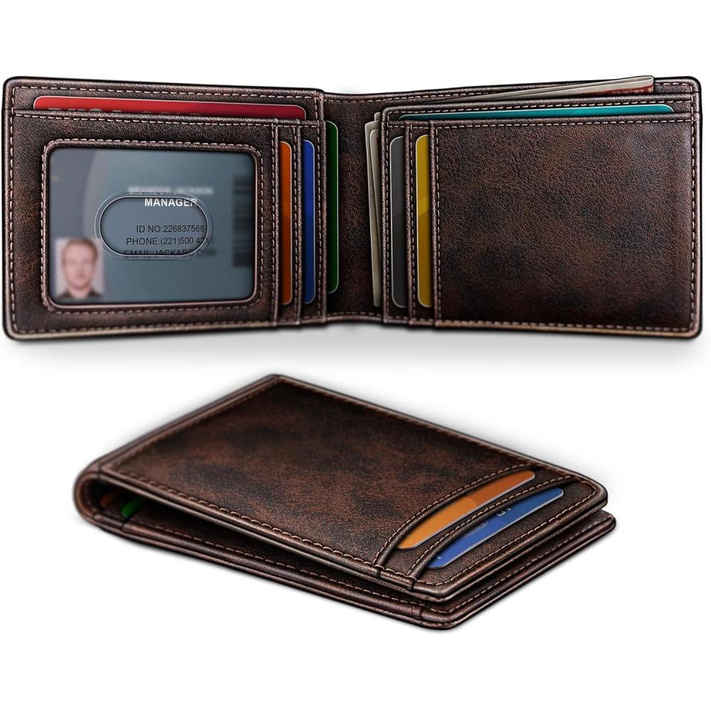 imageBULLIANT Men WalletSlim Leather Wallet Money Clip Magnetic Closure Simplifed Bill Folder 10Cards RFID Blocking 43quot3quotForest Brown8467