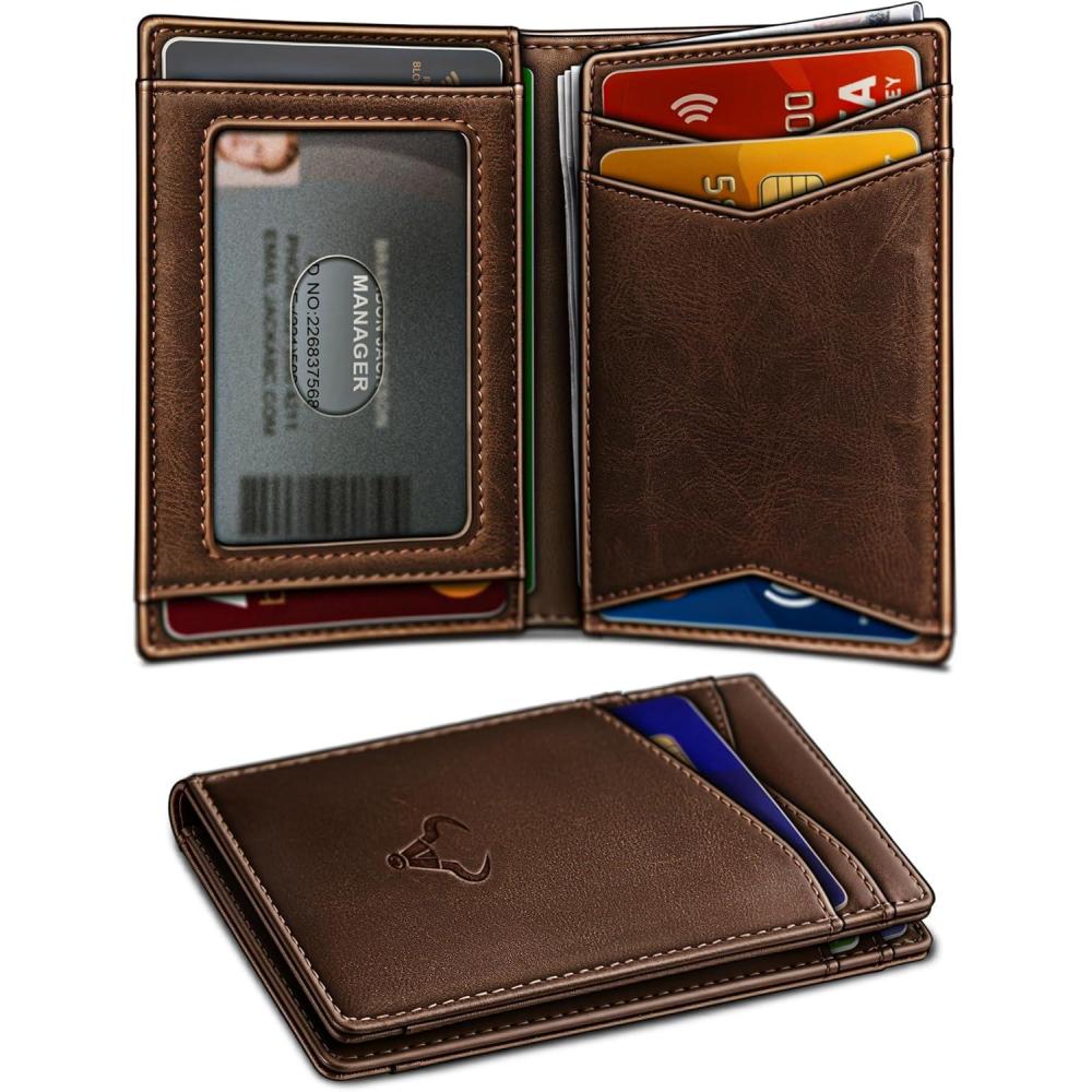 imageBULLIANT Men WalletTop Grain Leather Slim Wallet Magnetic Closure Simplifed Bill Folder RFID Blocking 11CardsPecan Pie8402